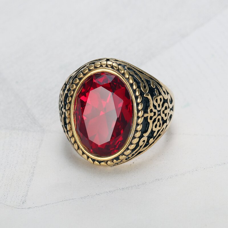 Masonic Ruby Ring - Custom Stainless Steel Punk Vintage Men Jewelry