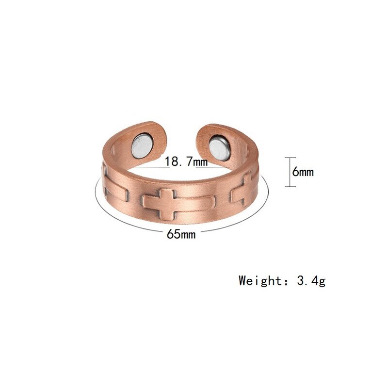Copper Magnetic Ring - Solid Cross-Adjustable Trendy Finger Jewelry
