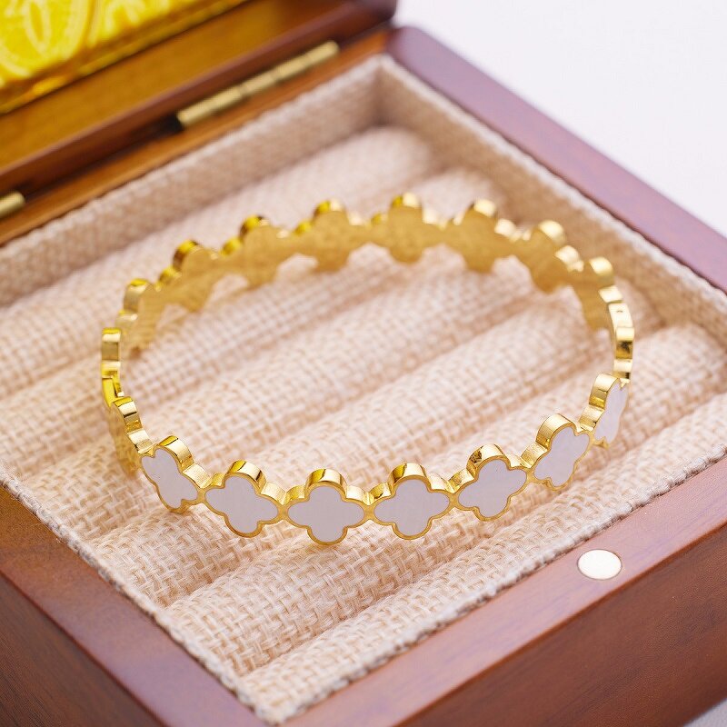 Clover Bangle Bracelet - High Quality Stainless Steel Gold Plated Jewelry