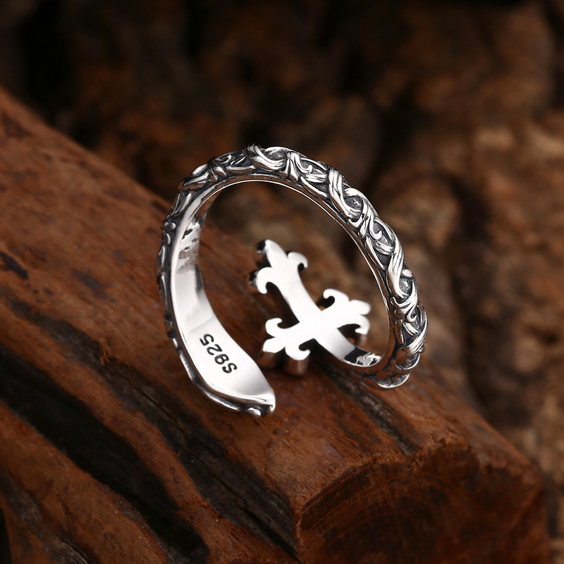 Gothic Cross Couple Rings - 925 Sterling Silver Punk Adjustable Jewelry