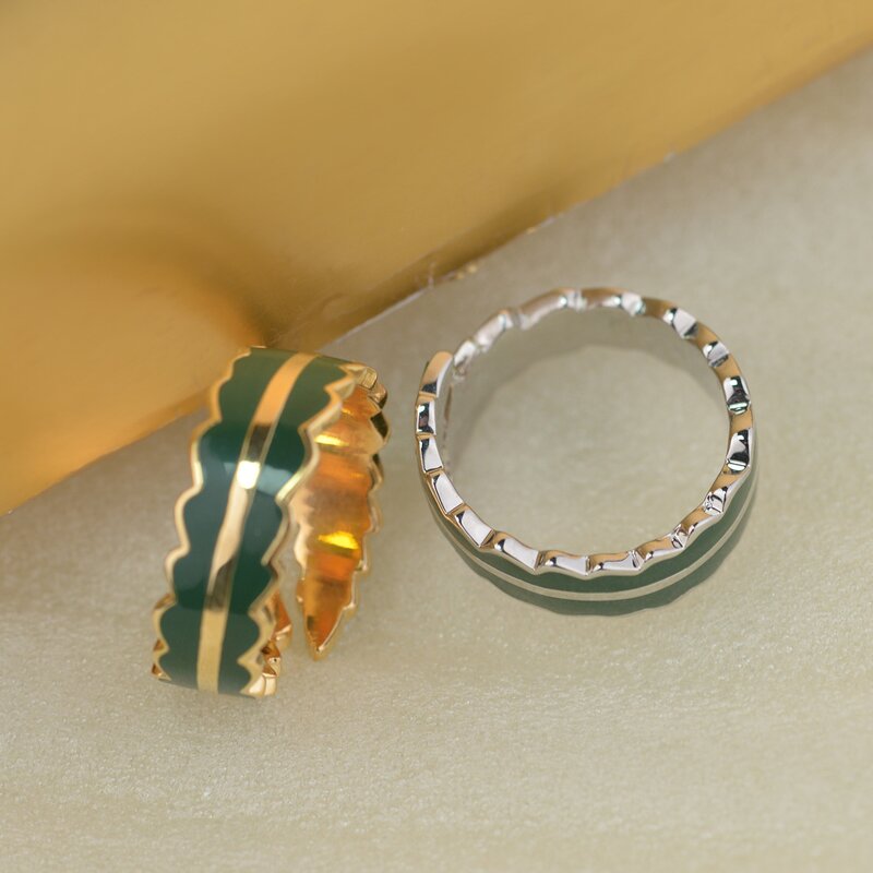 Green Leaf Scarf Ring - Custom 18K Gold Plated Enamel Gift Jewelry
