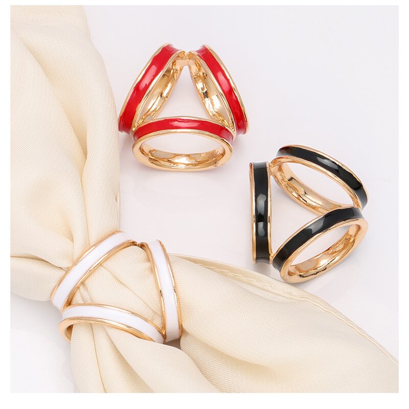 Stainless Steel Scarf Ring - Simple Gold Plated Ellipse Corner Knotting Tool