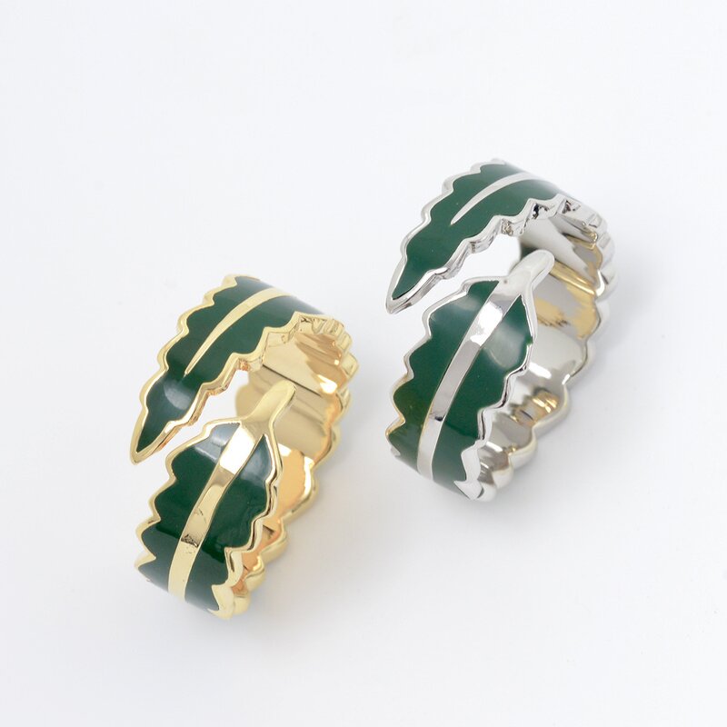 Green Leaf Scarf Ring - Custom 18K Gold Plated Enamel Gift Jewelry