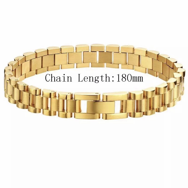 Stainless Steel Watch Band - Custom 18K Gold Chain Punk Women Men Jewelry