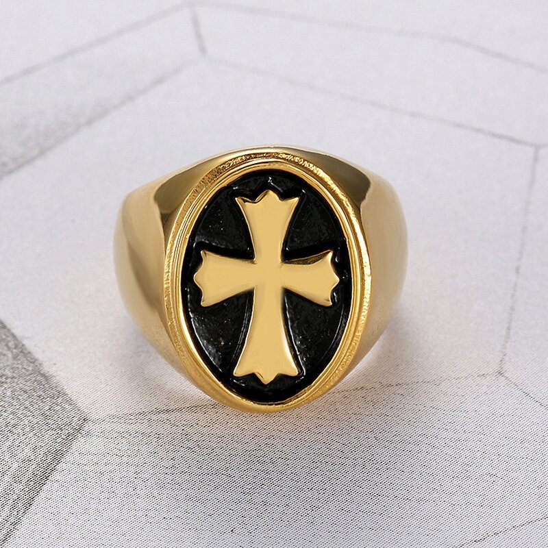 Jesus Cross Ring - 18K Gold Plated Punk Rock Christian Hiphop Jewelry