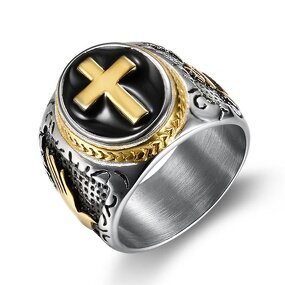 God's Hand Cross Ring - Punk Stainless Steel Black Enamel Men Jewelry