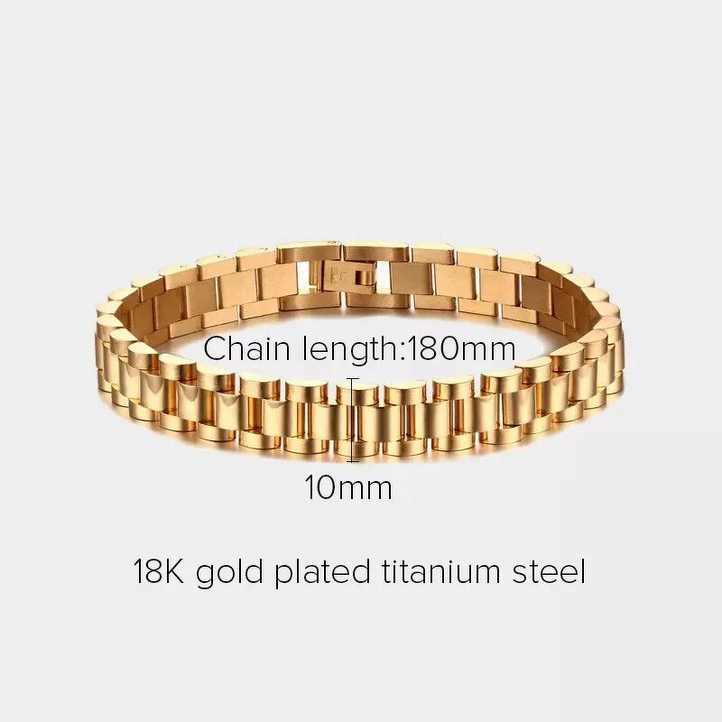 Stainless Steel Watch Band - Custom 18K Gold Chain Punk Women Men Jewelry