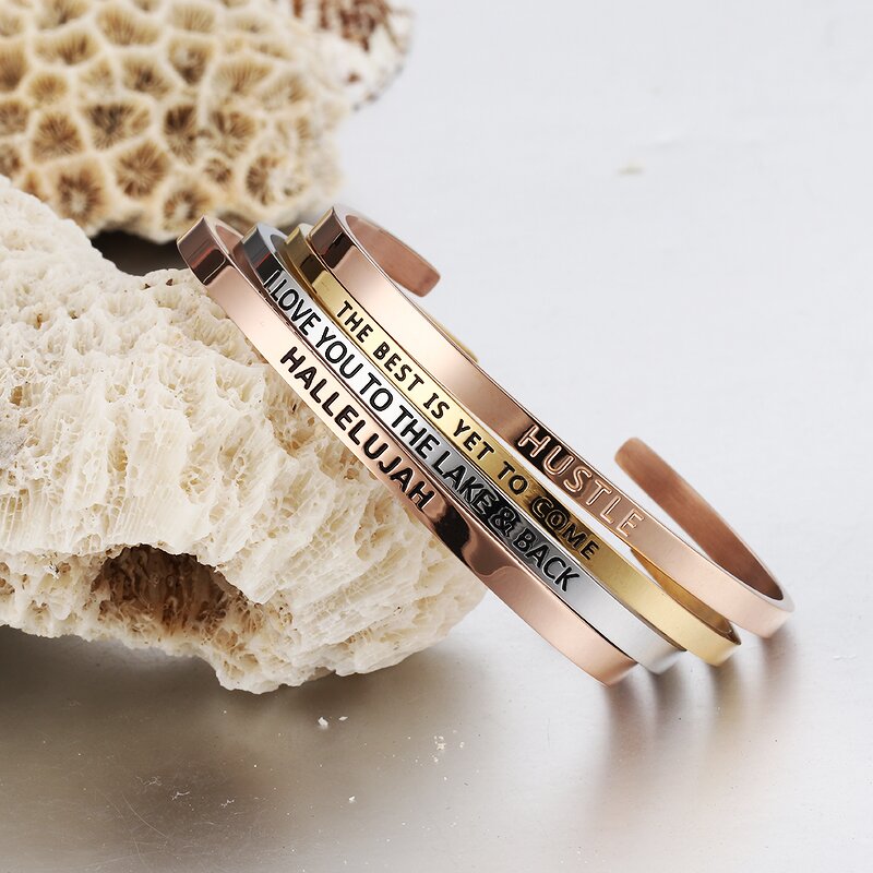 Inspirational Cuff Bangle - Personalized Custom Logo Stainless Steel Jewelry
