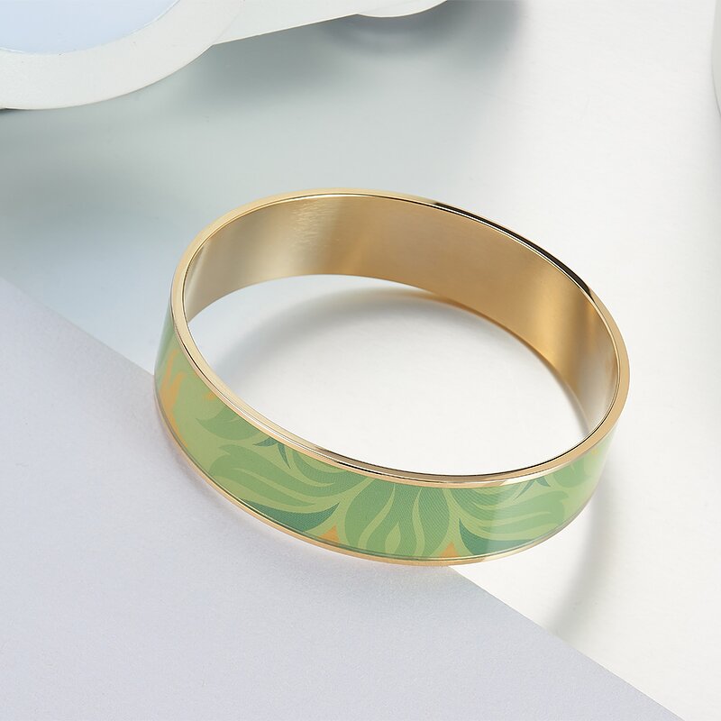 Enamel Bracelet for Women - Custom Pattern Gold Plated Stainless Steel