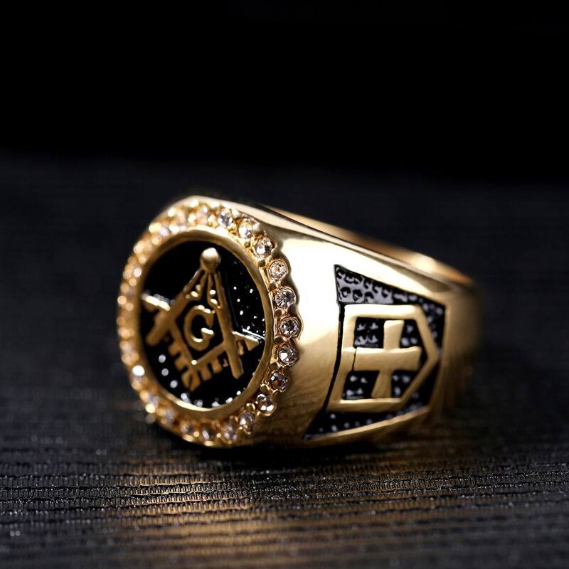 Masonic Freemason Ring - Punk Retro Men Stainless Steel Cross Jewelry