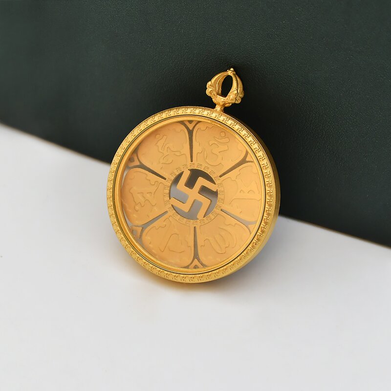 Hollow Thangka Pendant - Oriental Buddhist Amulet Religious Necklace