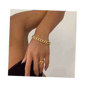 Stainless Steel Watch Band - Custom 18K Gold Chain Punk Women Men Jewelry