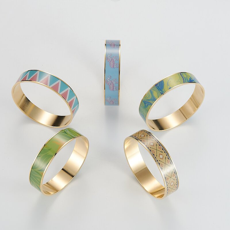 Enamel Bracelet for Women - Custom Pattern Gold Plated Stainless Steel