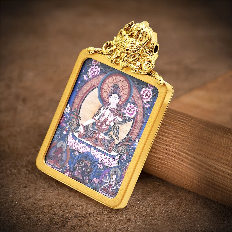 Guan Yu Thangka Pendant - Chinese Hand-Painted Buddha Statue Religious Jewelry
