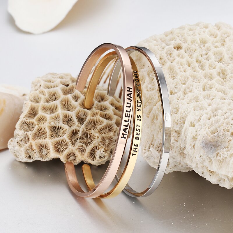 Inspirational Cuff Bangle - Personalized Custom Logo Stainless Steel Jewelry