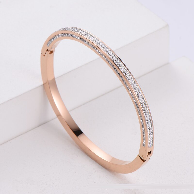Zircon Cuff Bangle - Trendy 18K Gold PVD Plated Stainless Steel Jewelry