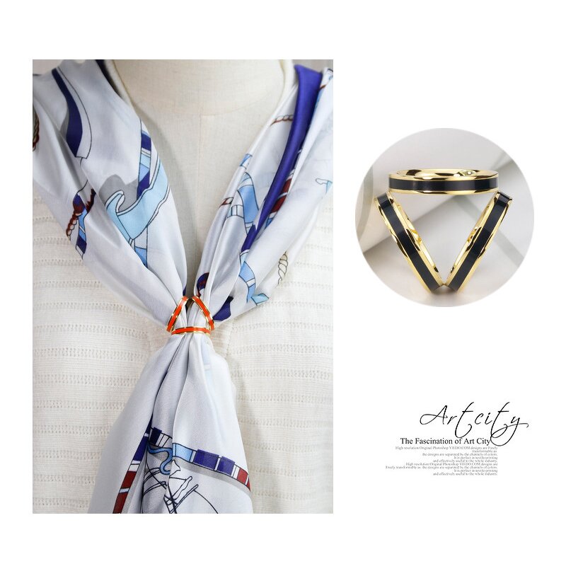 Enamel Scarf Clip - Custom Gold Plated Three Circles Wedding Buckle