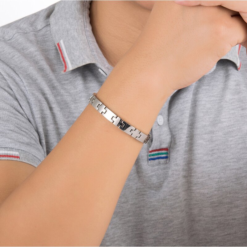Germanium Titanium Bracelet - Healthcare Magnetic Silver Cross Men Jewelry