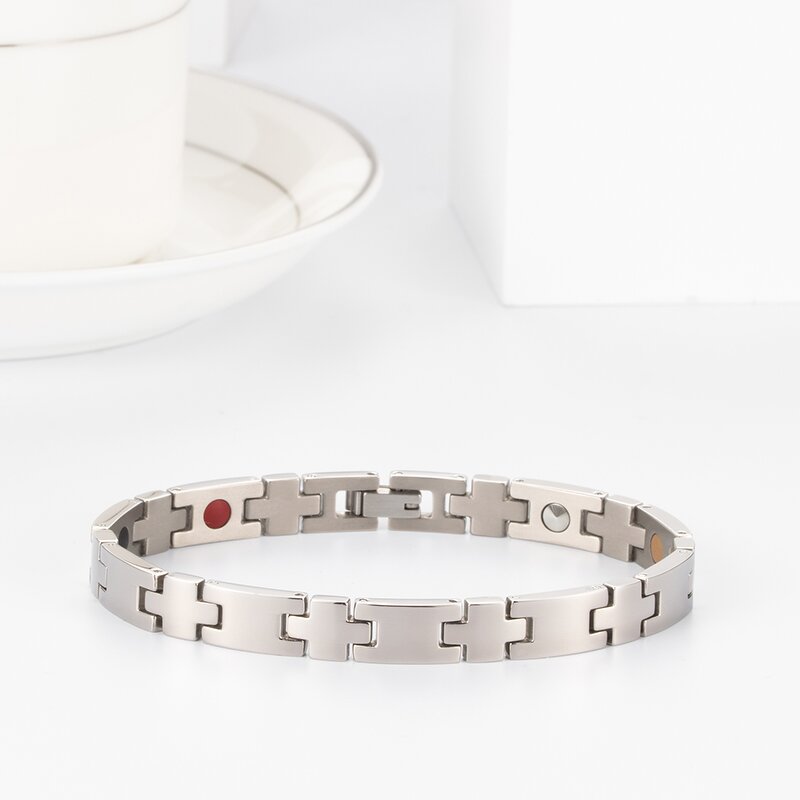 Germanium Titanium Bracelet - Healthcare Magnetic Silver Cross Men Jewelry
