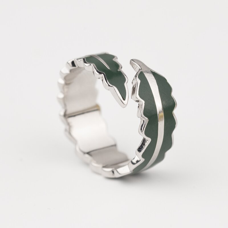 Green Leaf Scarf Ring - Custom 18K Gold Plated Enamel Gift Jewelry