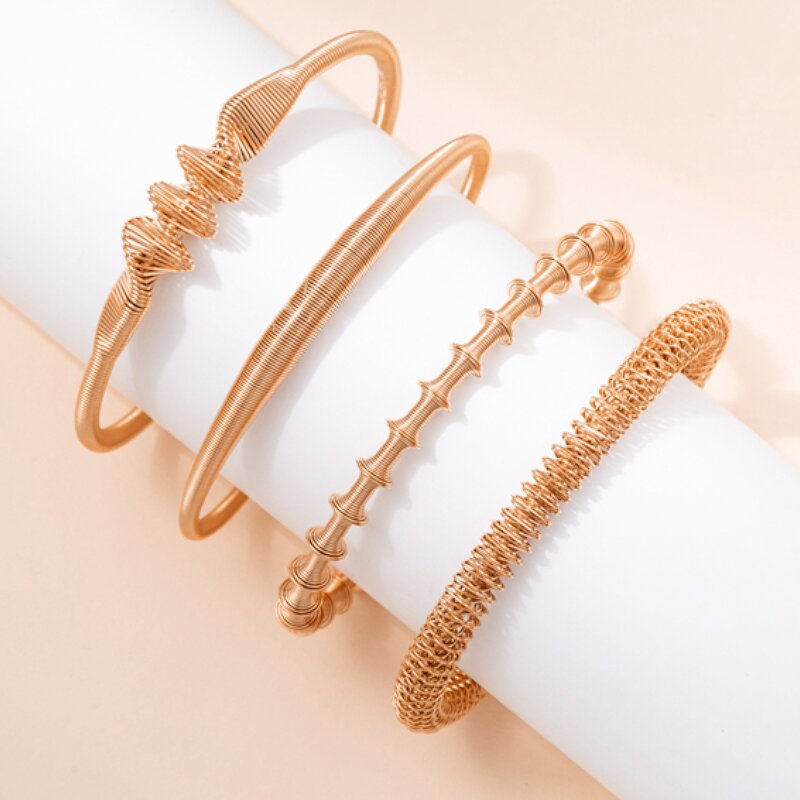 Cuff Bracelet for Women - 18K Gold Plated Waterproof Twisted Spring Jewelry