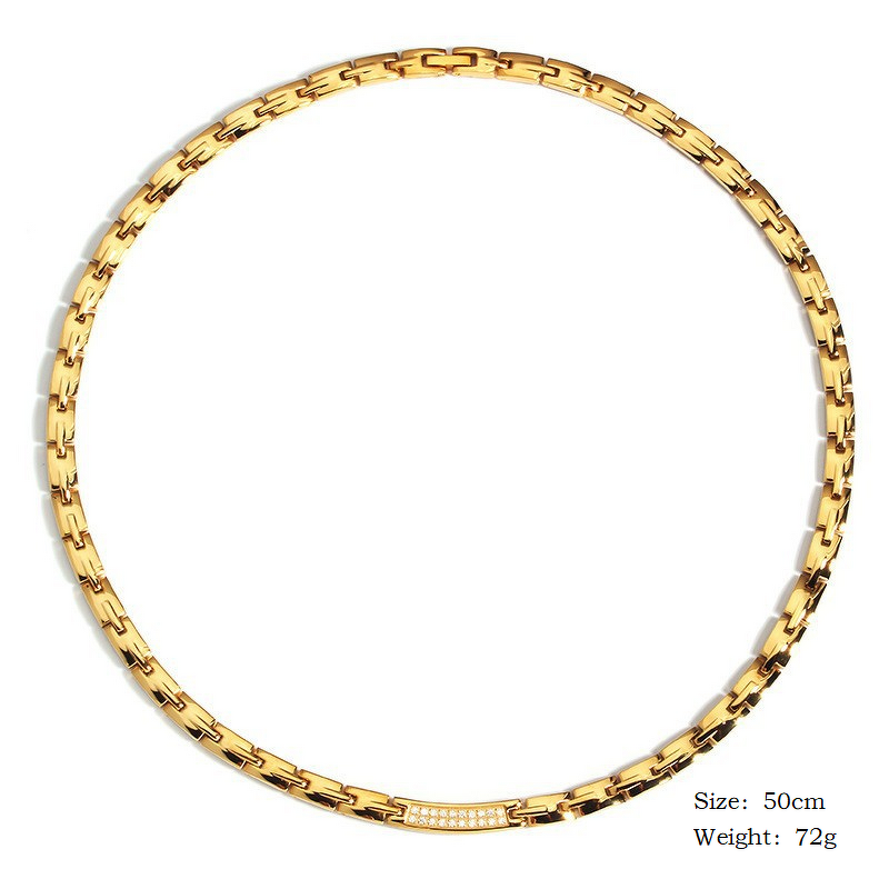 Germanium Stainless Steel Necklace - Double Row Diamond Magnetic Therapy Tool