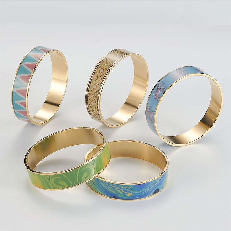 Enamel Bracelet for Women - Custom Pattern Gold Plated Stainless Steel