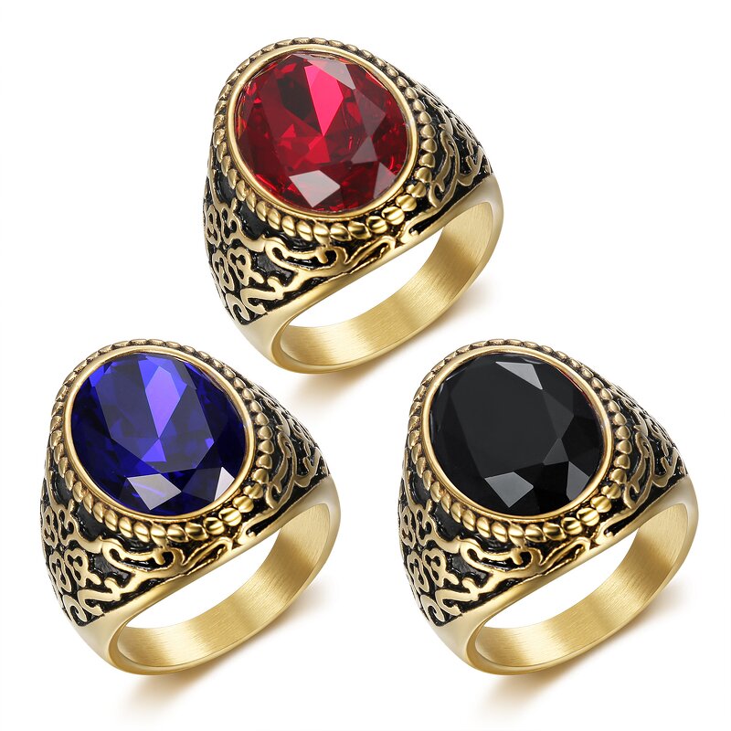Masonic Ruby Ring - Custom Stainless Steel Punk Vintage Men Jewelry