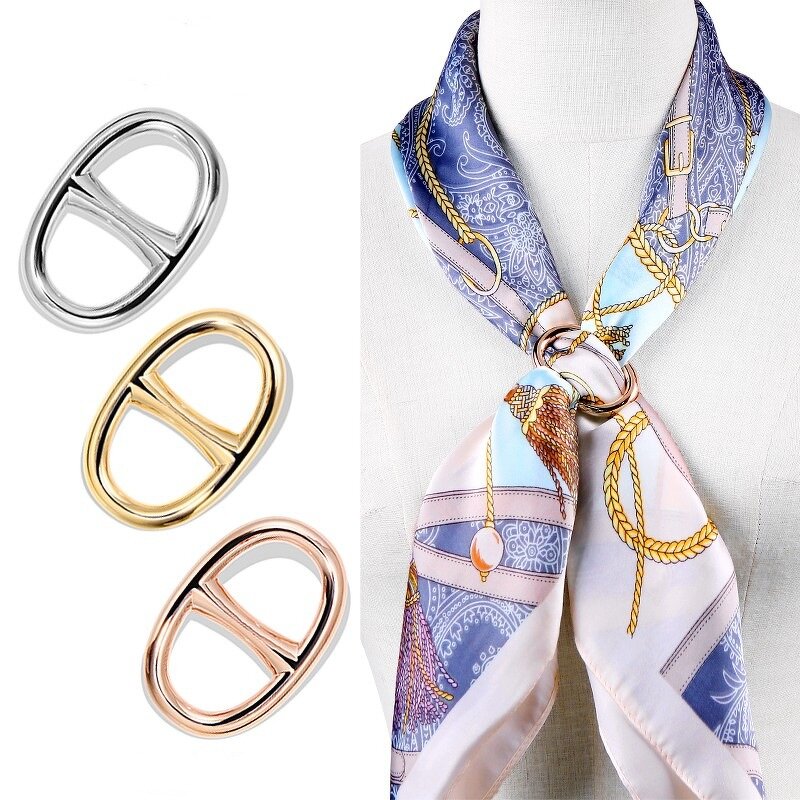 Stainless Steel Scarf Ring - Simple Gold Plated Ellipse Corner Knotting Tool