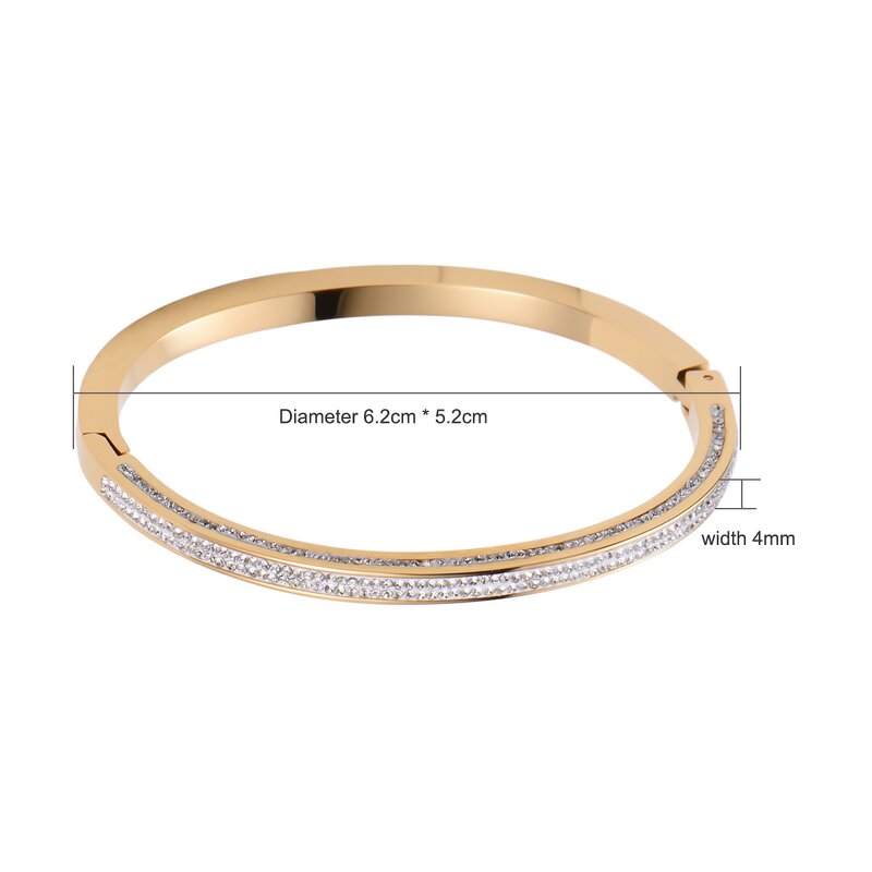 Zircon Cuff Bangle - Trendy 18K Gold PVD Plated Stainless Steel Jewelry