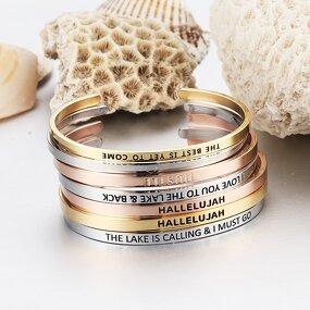 Inspirational Cuff Bangle - Personalized Custom Logo Stainless Steel Jewelry