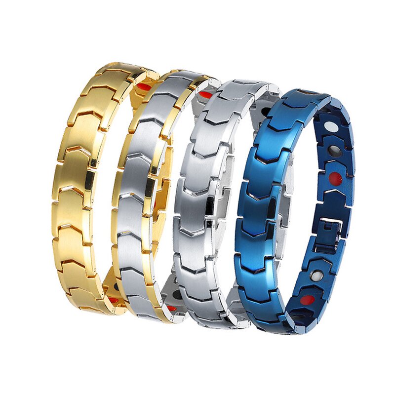 18K Gold Plated Magnetic Bracelet - Germanium Therapy Energy Cuff for Men