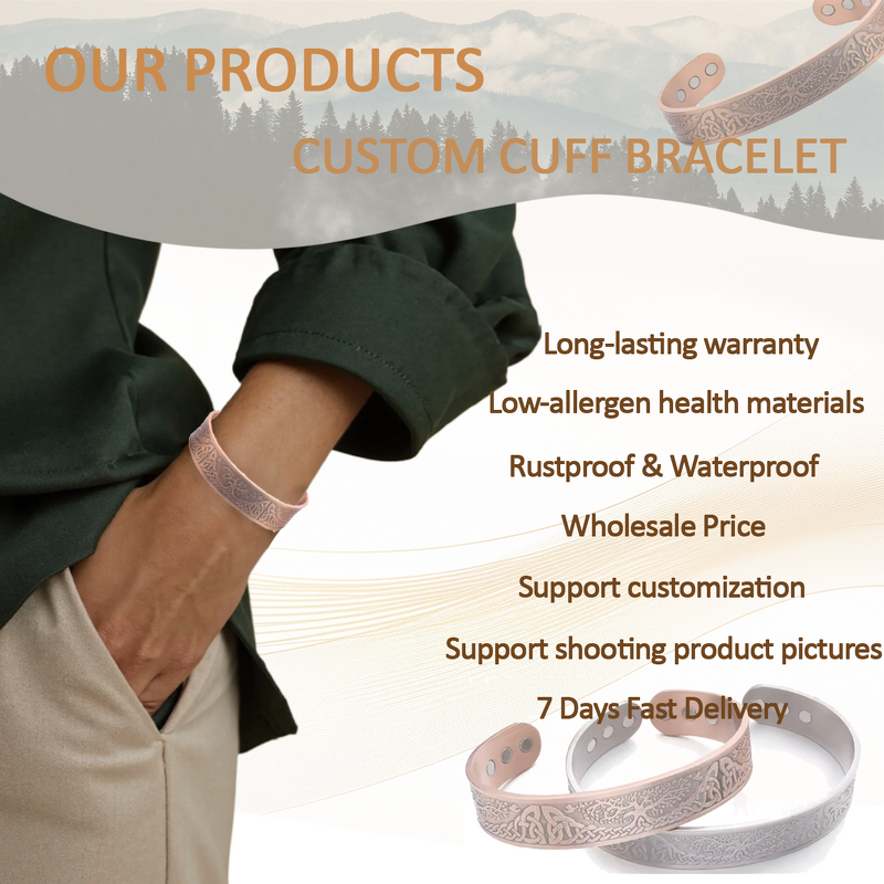 Copper Magnetic Bracelet - Viking Style Arthritis Custom Geometric Jewelry