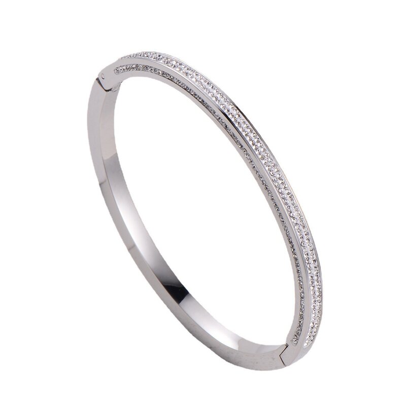 Zircon Cuff Bangle - Trendy 18K Gold PVD Plated Stainless Steel Jewelry