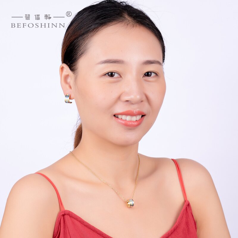 Enamel Pendant Necklace Set - Custom Stainless Steel Ladies Jewelry