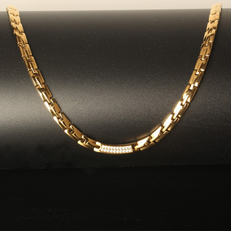Germanium Stainless Steel Necklace - Double Row Diamond Magnetic Therapy Tool