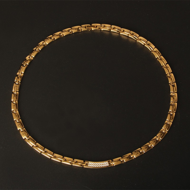 Germanium Stainless Steel Necklace - Double Row Diamond Magnetic Therapy Tool