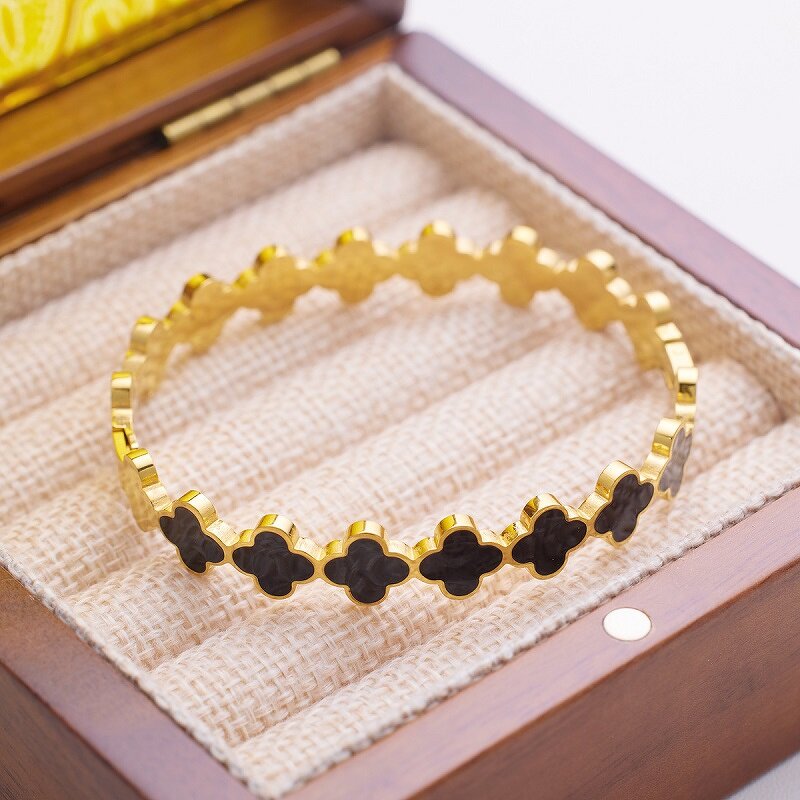 Clover Bangle Bracelet - High Quality Stainless Steel Gold Plated Jewelry