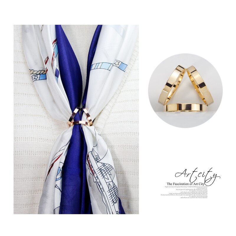 Three Circles Scarf Buckle - 18K Gold Plated Stainless Steel Wedding Tool