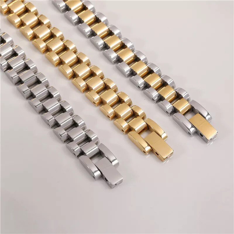 Stainless Steel Watch Band - Custom 18K Gold Chain Punk Women Men Jewelry