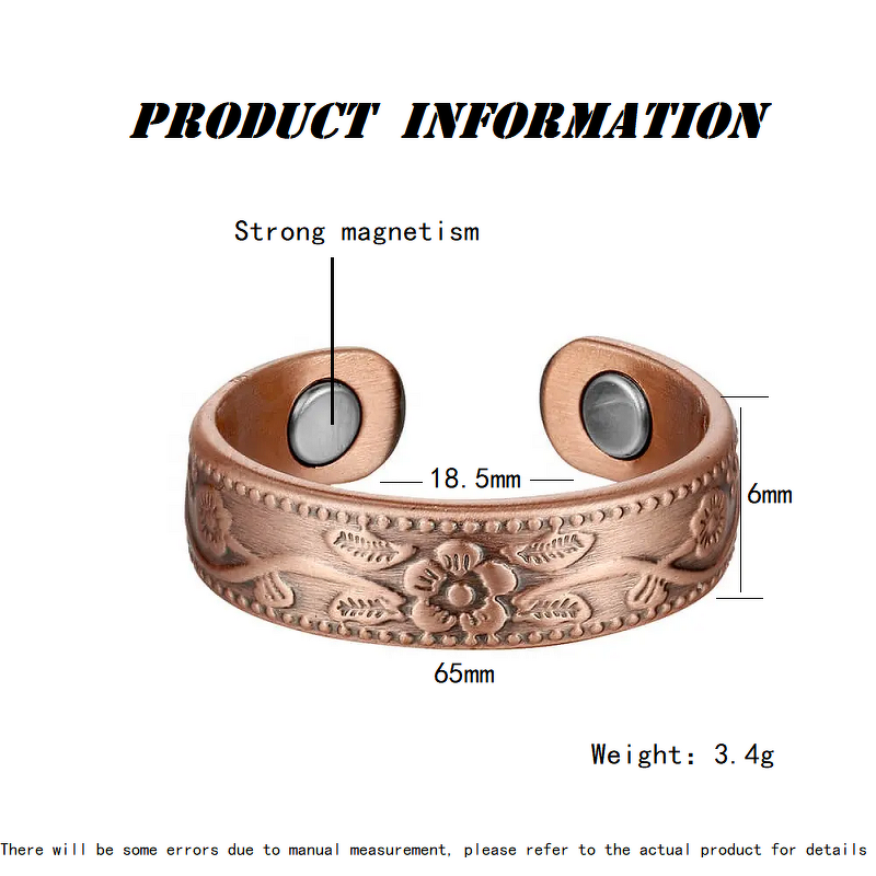 Pure Copper Magnetic Ring - Vintage Flower Design Women Jewelry