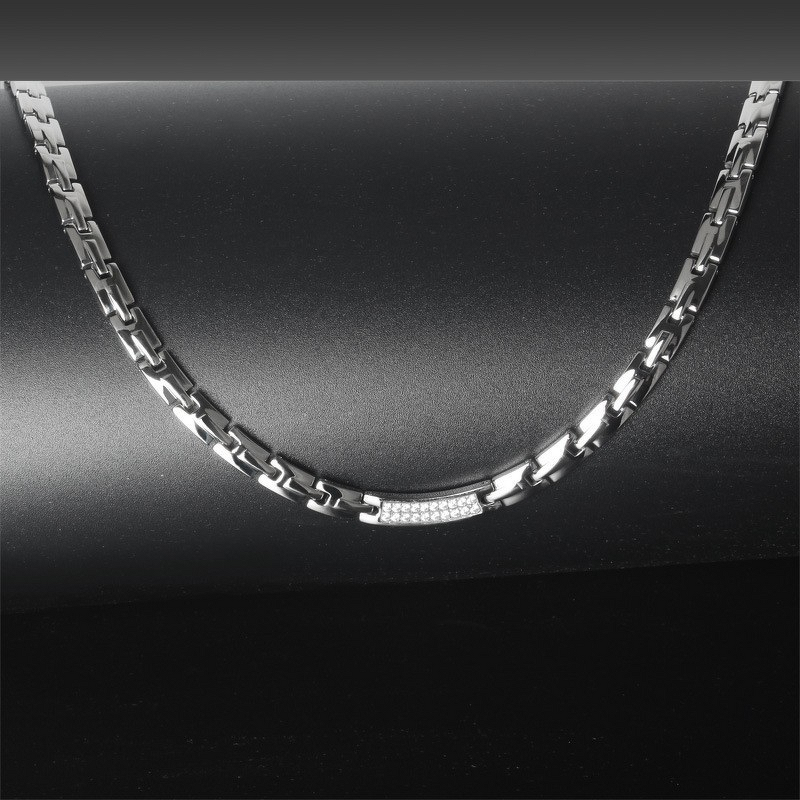Germanium Stainless Steel Necklace - Double Row Diamond Magnetic Therapy Tool