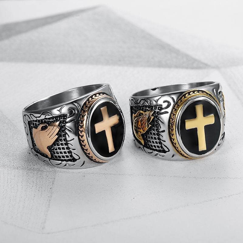 God's Hand Cross Ring - Punk Stainless Steel Black Enamel Men Jewelry