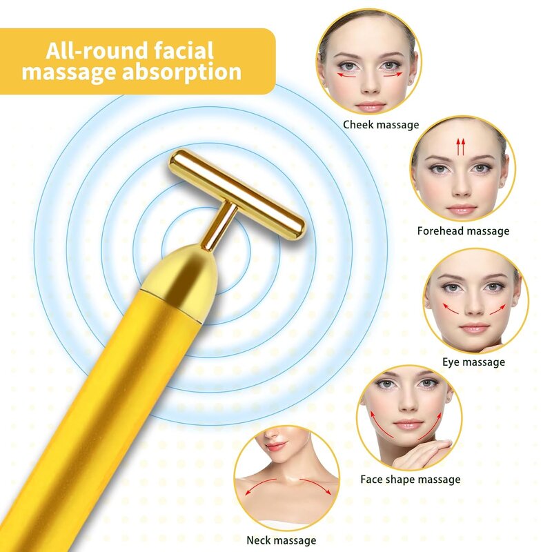 Face Massager Manufacturer - TOPLIFEE Electric 24k Golden T-Shape Vibrating Wand for Facial Neck Firming ABS UK