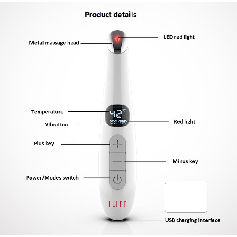 Eye Lift Massage Device Manufacturer - EMS Micro-Current RF LED Light Therapy with Red Light Heat Wireless