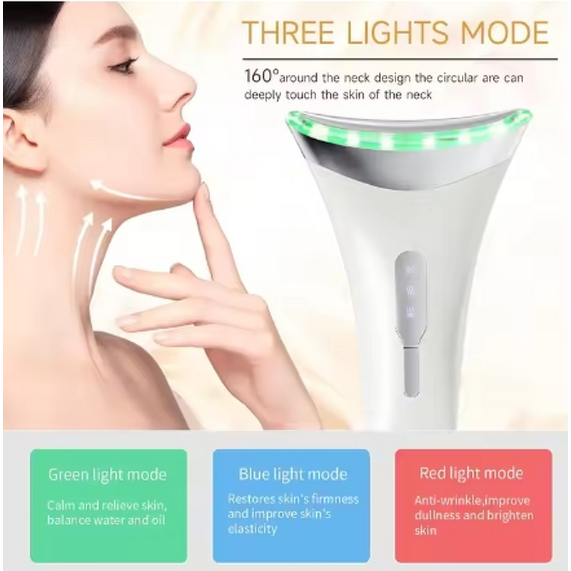 Face Neck Massager Manufacturer - 2024 Trending Black ABS 3 Color LED Microcurrent EMS for V-Face Shaping