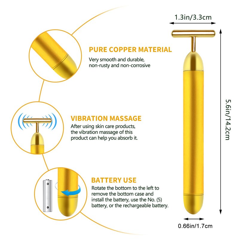 Face Massager Manufacturer - TOPLIFEE Electric 24k Golden T-Shape Vibrating Wand for Facial Neck Firming ABS UK