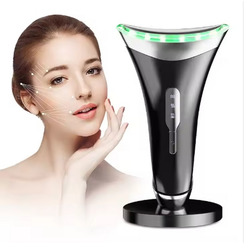 Face Neck Massager Manufacturer - 2024 Trending Black ABS 3 Color LED Microcurrent EMS for V-Face Shaping