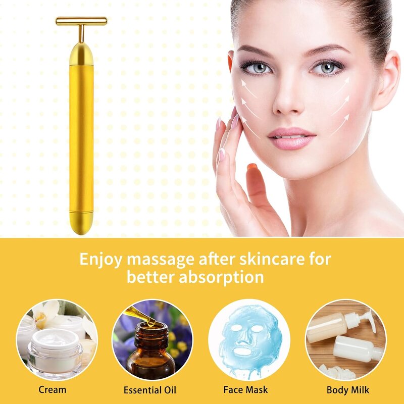 Face Massager Manufacturer - TOPLIFEE Electric 24k Golden T-Shape Vibrating Wand for Facial Neck Firming ABS UK