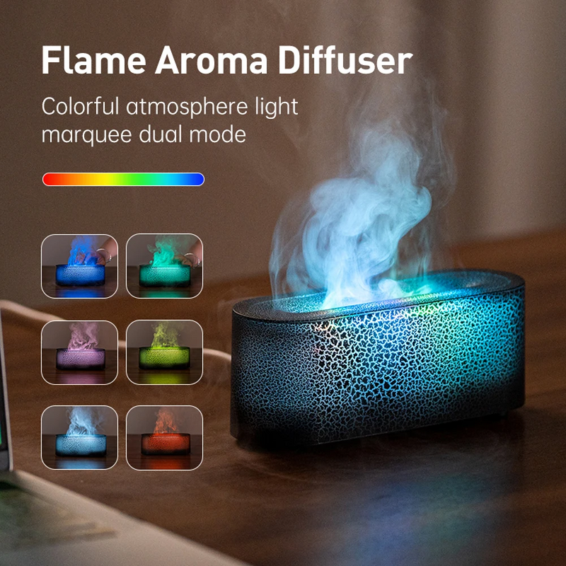 Aroma Diffuser Manufacturer - 7 Colorful Light Simulated Flame USB Mini Air Humidifier Ultrasonic Essential Oil